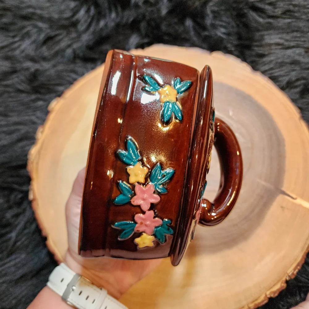 Vintage Iron Shaped Brown Ceramic Sugar Bowl Trinket Box With Lid Made In Japan